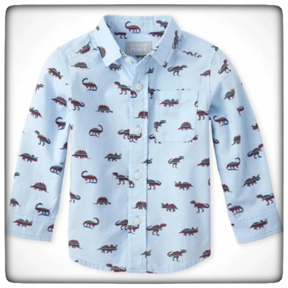 Tiny Dino Poplin Button Down Shirt 3T